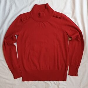 Carole Little Merino Wool Sweater Womens M Mock Neck Knit Italian Buttons Red